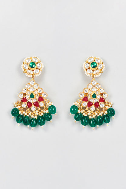 Gold Plated Ruby & Emerald Stone Dangler Earrings