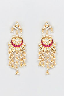 Gold Plated Ruby Stone Dangler Earrings