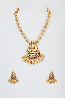 Gold Plated Ruby Kemp Stone Necklace Set