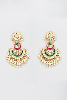 Gold Plated Ruby & Emerald Stone Dangler Earrings
