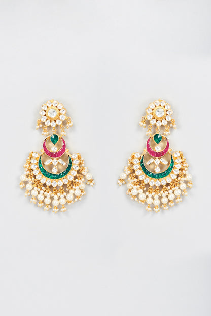 Gold Plated Ruby & Emerald Stone Dangler Earrings