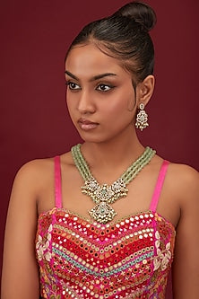 Gold Plated Kundan Polki & Beaded Layered Necklace Set