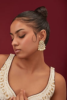 Gold Plated Kundan Polki & Pearl Chandbali Earrings