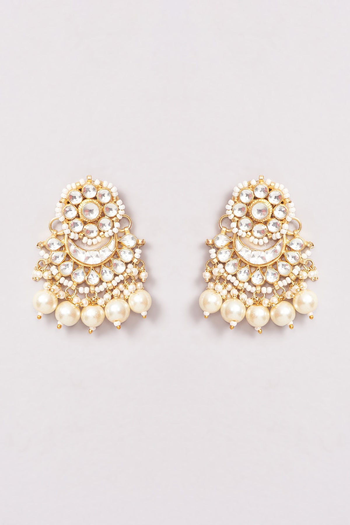 Gold Plated Kundan Polki & Pearl Chandbali Earrings