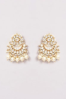 Gold Plated Kundan Polki & Pearl Chandbali Earrings