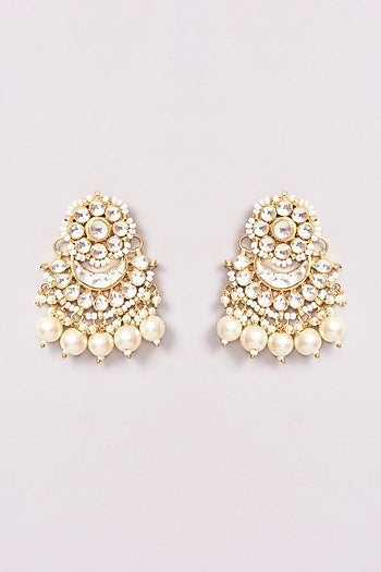 Gold Plated Kundan Polki & Pearl Chandbali Earrings