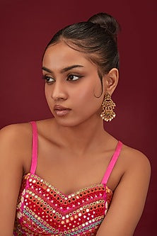 Gold Finish Ruby & Emerald Temple Dangler Earrings