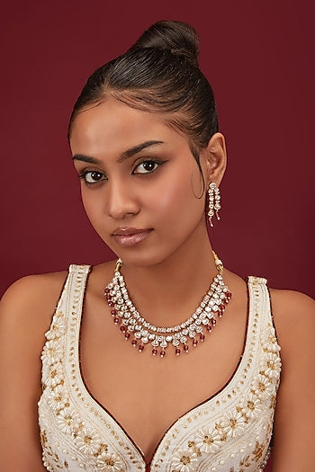 Gold Plated Kundan Polki & Beaded Necklace Set