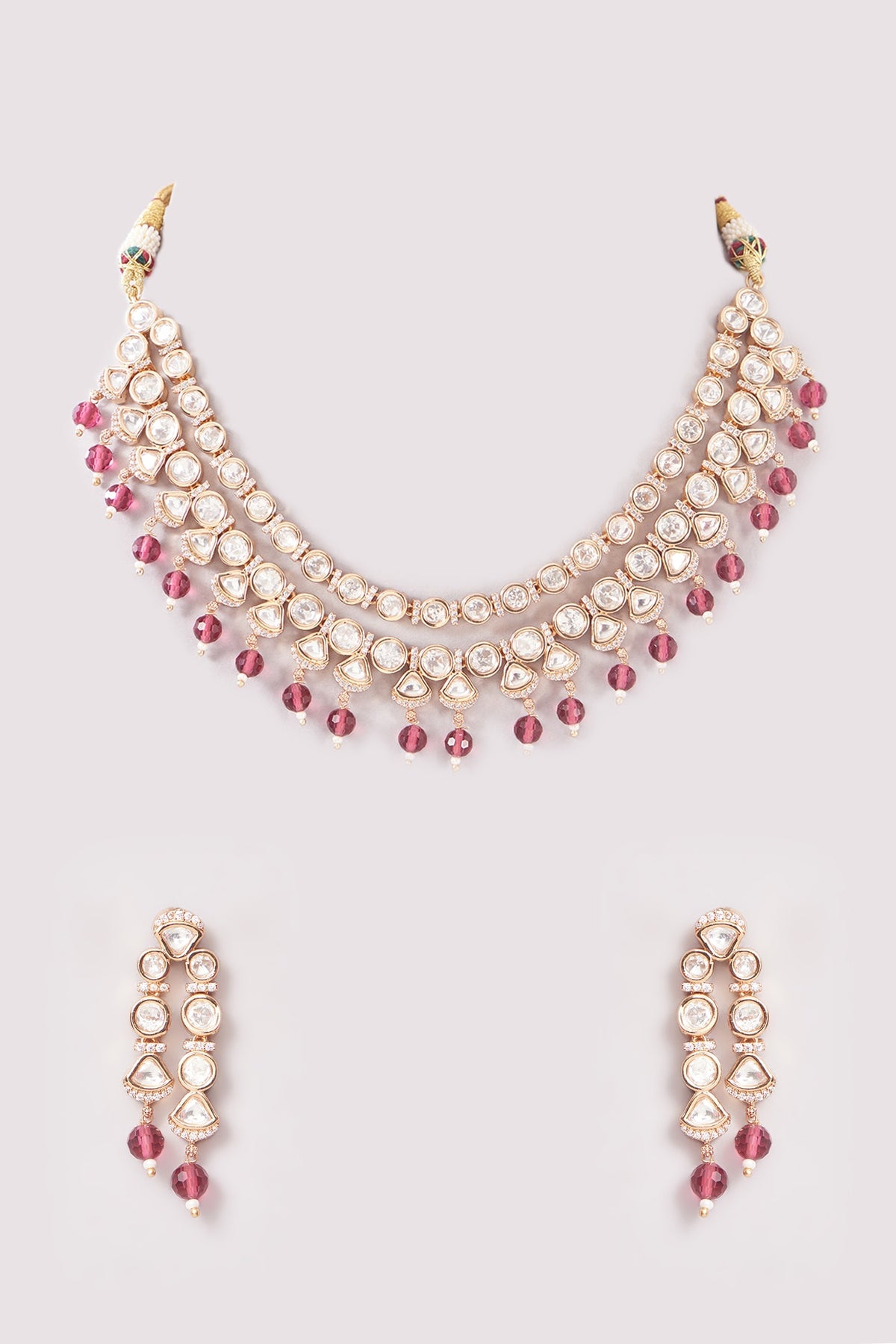 Gold Plated Kundan Polki & Beaded Necklace Set