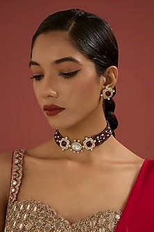 Gold Plated Kundan Polki & Red Beaded Choker Necklace Set