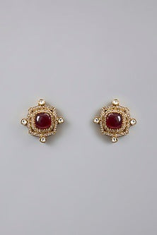 Gold Plated Kundan Polki & Red Beaded Choker Necklace Set