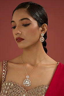 Gold Plated Kundan Polki Pendant Necklace Set