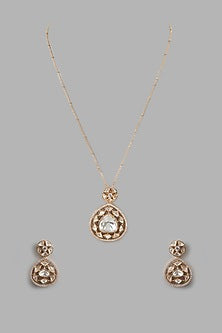 Gold Plated Kundan Polki Pendant Necklace Set