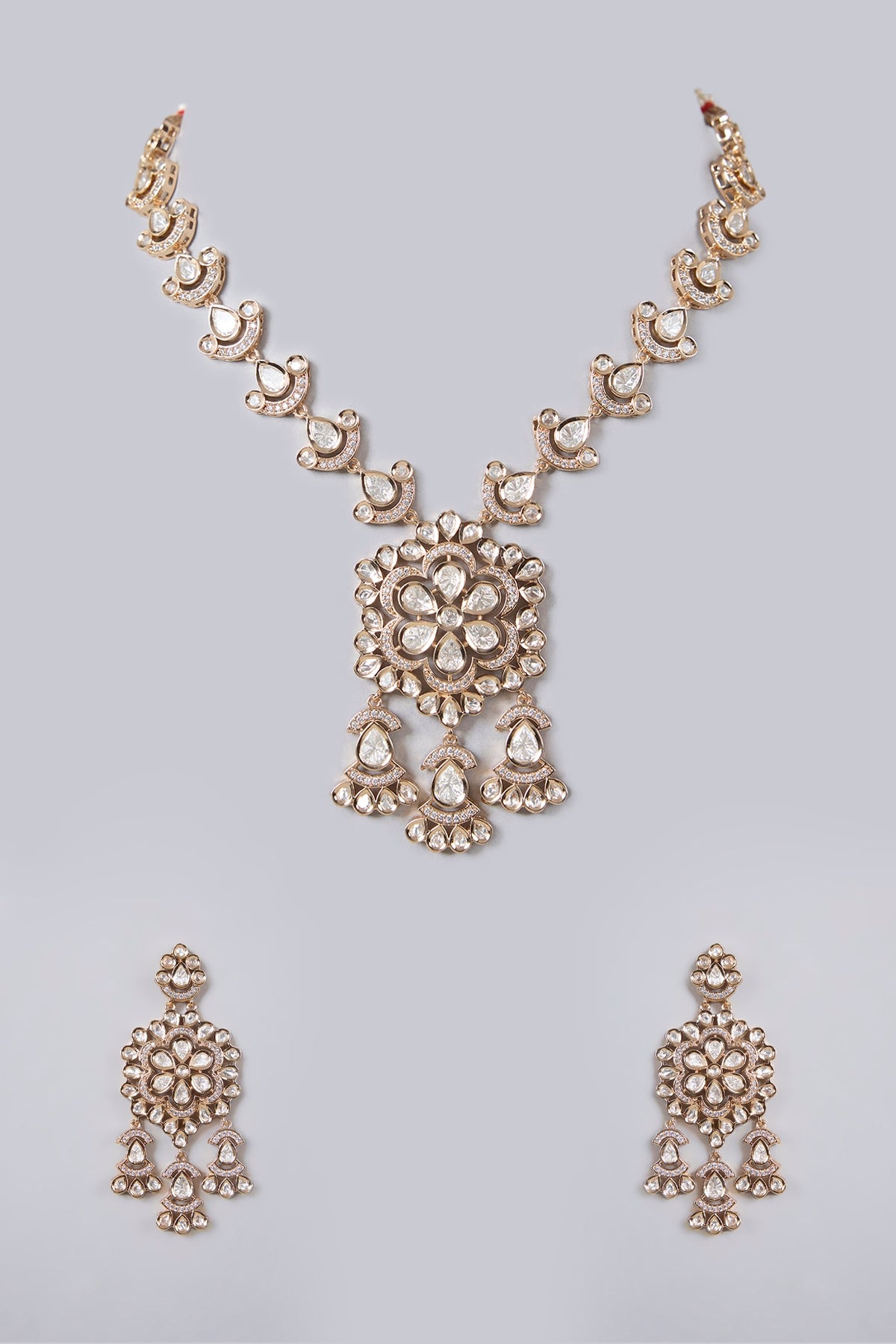 Gold Plated Kundan Polki & Crystal Necklace Set