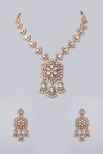 Gold Plated Kundan Polki & Crystal Necklace Set