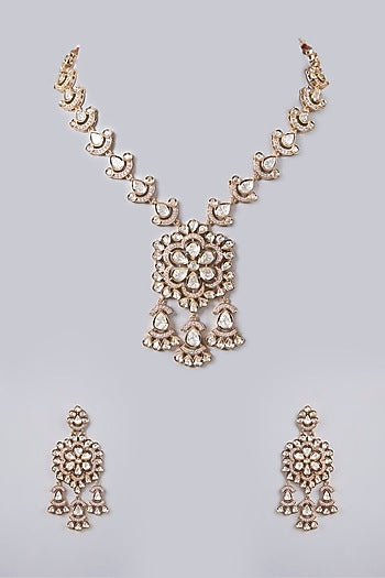 Gold Plated Kundan Polki & Crystal Necklace Set