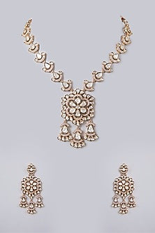 Gold Plated Kundan Polki & Crystal Necklace Set