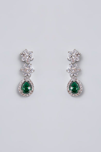 White Gold Finish Cubic Zirconia & Emerald Stone Necklace Set