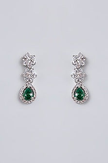 White Gold Finish Cubic Zirconia & Emerald Stone Necklace Set