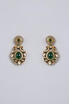 Antique Gold Finish Green & Red Stone Necklace Set