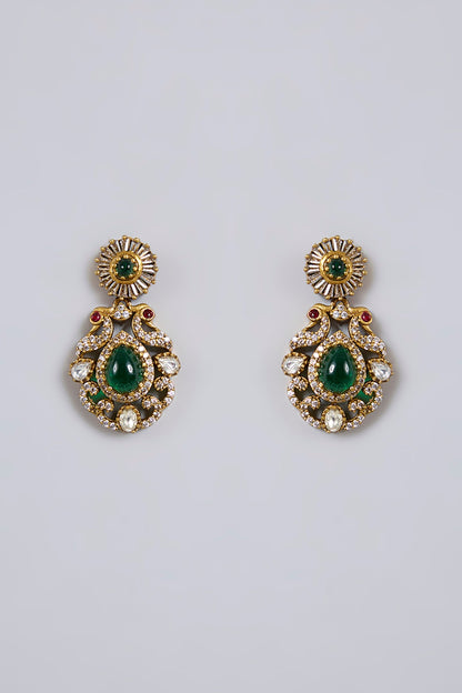 Antique Gold Finish Green & Red Stone Necklace Set