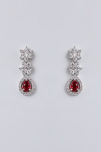 White Gold Finish Diamond & Red Cubic Zirconia Necklace Set