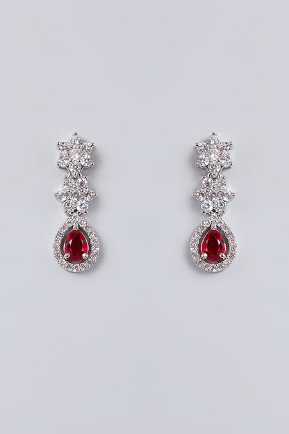 White Gold Finish Diamond & Red Cubic Zirconia Necklace Set