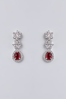 White Gold Finish Diamond & Red Cubic Zirconia Necklace Set