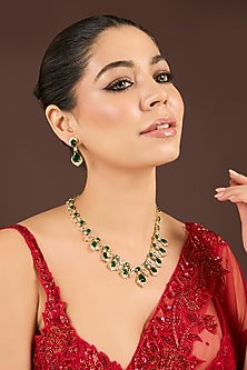 Gold Plated Diamond & Emerald Cubic Zirconia Necklace Set