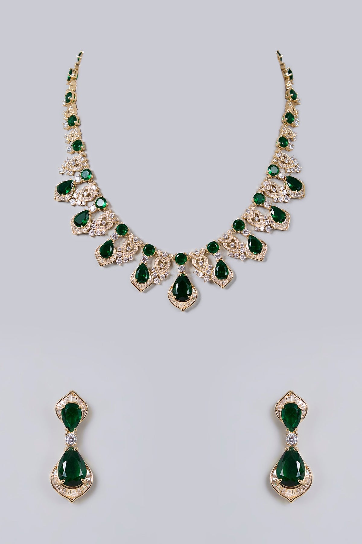 Gold Plated Diamond & Emerald Cubic Zirconia Necklace Set