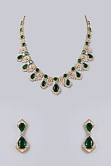 Gold Plated Diamond & Emerald Cubic Zirconia Necklace Set
