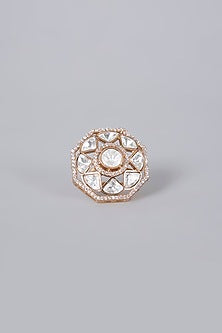 Gold Plated Kundan Polki & Crystal Ring