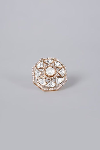Gold Plated Kundan Polki & Crystal Ring