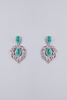 White Gold Finish Diamond & Emerald Cubic Zirconia Necklace Set