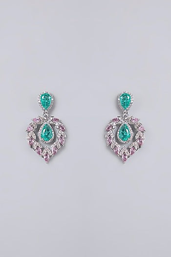 White Gold Finish Diamond & Emerald Cubic Zirconia Necklace Set