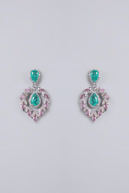 White Gold Finish Diamond & Emerald Cubic Zirconia Necklace Set