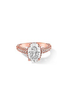 Rose Gold Plated Cubic Zircon Solitaire Band Ring In Sterling silver