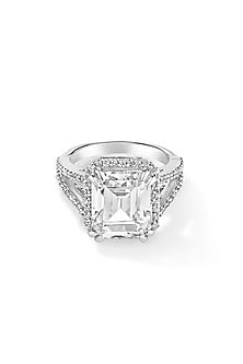 White Rhodium Plated Cubic Zircon Ring In Sterling Silver
