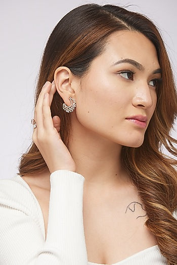 Rose Gold Plated Cubic Zircon Hoop Earrings In Sterling Silver