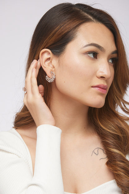Rose Gold Plated Cubic Zircon Hoop Earrings In Sterling Silver