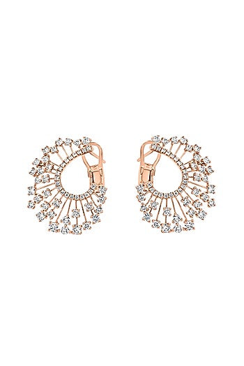 Rose Gold Plated Cubic Zircon Hoop Earrings In Sterling Silver