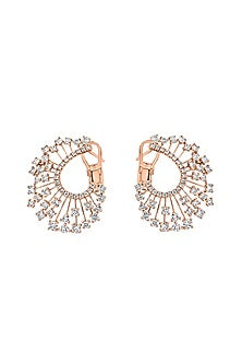 Rose Gold Plated Cubic Zircon Hoop Earrings In Sterling Silver