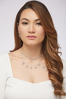White Rhodium Plated Cubic Zircon Necklace In Sterling Silver