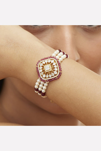 Gold Plated Green Moissanite Polki & Zircon Bracelet In Sterling Silver
