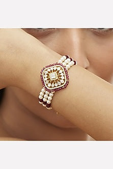 Gold Plated Green Moissanite Polki & Zircon Bracelet In Sterling Silver