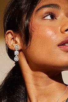 Rose Gold Finish Zircon Dangler Earrings In Sterling Silver