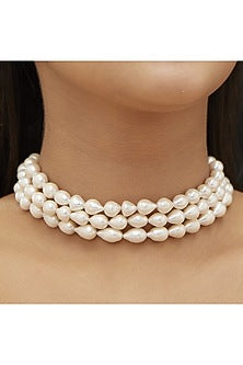 Gold Rhodium Plated Freshwater Pearl Choker Necklace In Sterling Silver