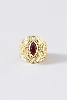Gold Plated Garnet Stone Poison Ring