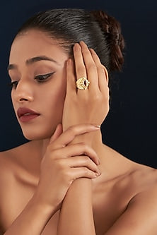 Gold Plated Garnet Stone Poison Ring