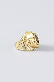 Gold Plated Garnet Stone Poison Ring